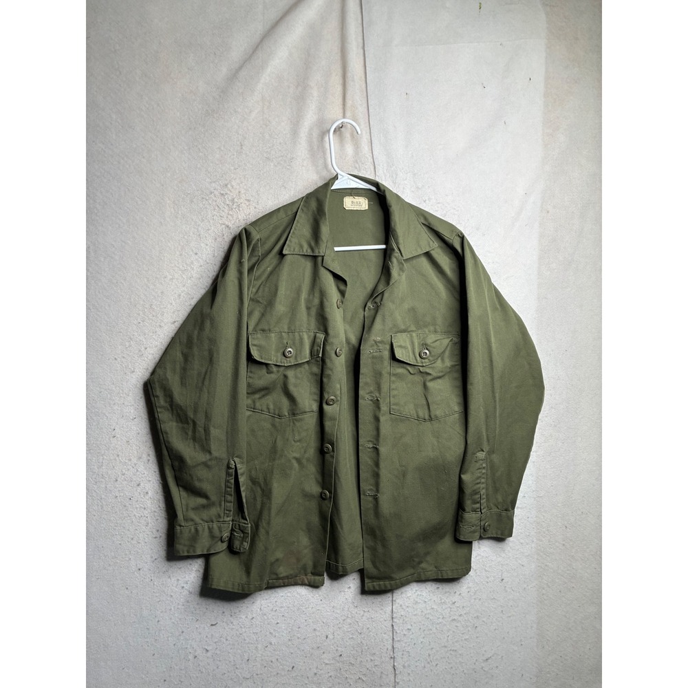 Vintage US Military OG 507 Utility Shirt Selma Apparel Corp Olive Green 15.5x33